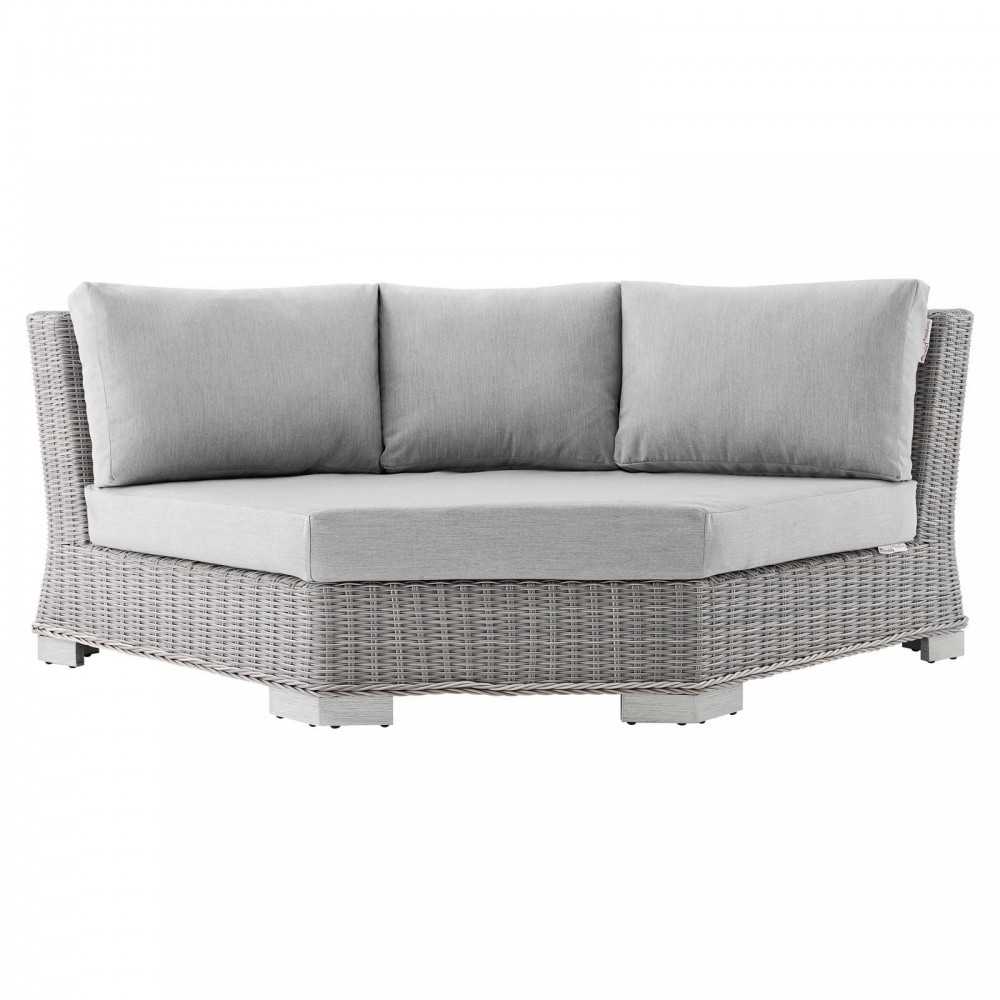 Conway Sunbrella Outdoor Patio Wicker Rattan Round Corner Chair, Light Gray Gray