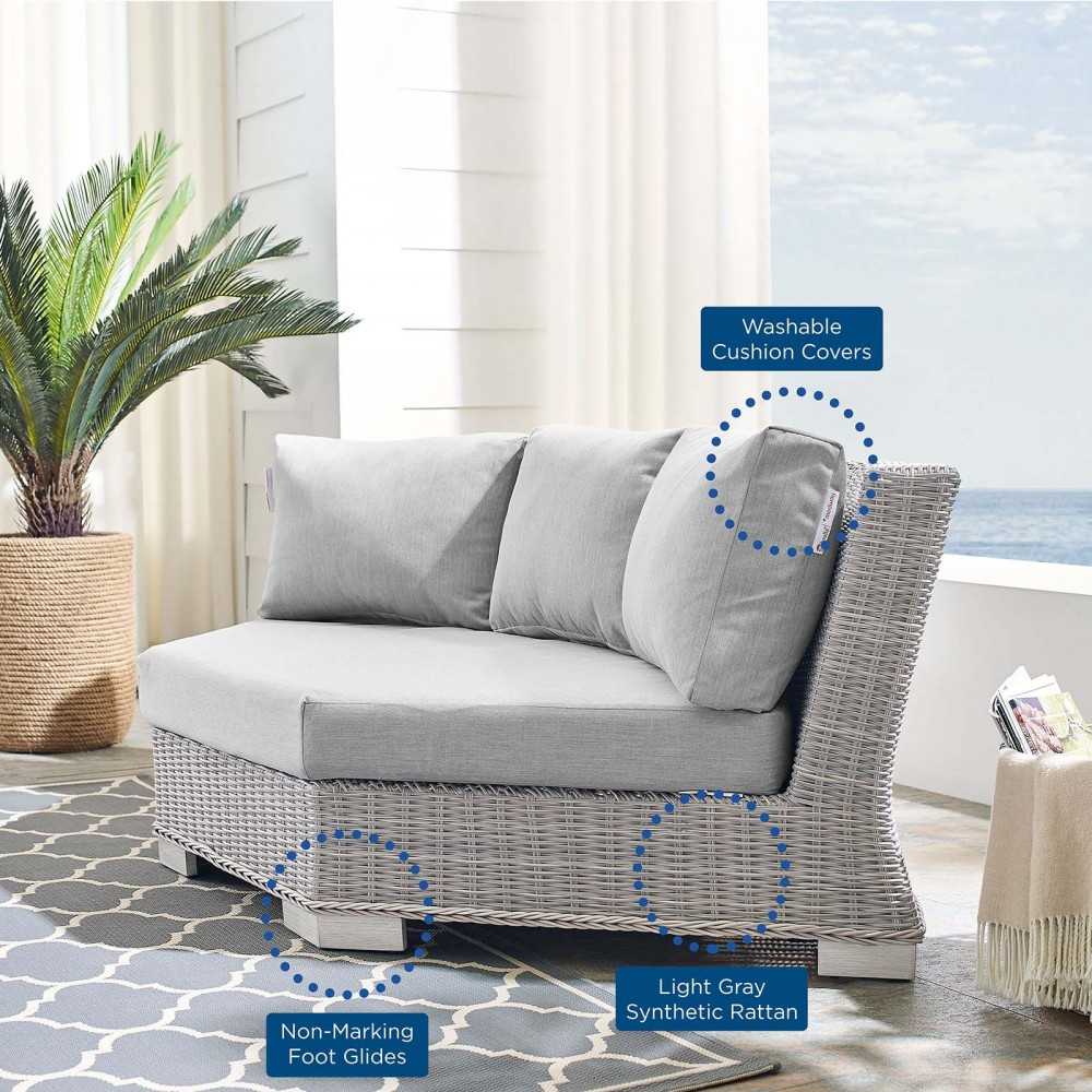 Conway Sunbrella Outdoor Patio Wicker Rattan Round Corner Chair, Light Gray Gray