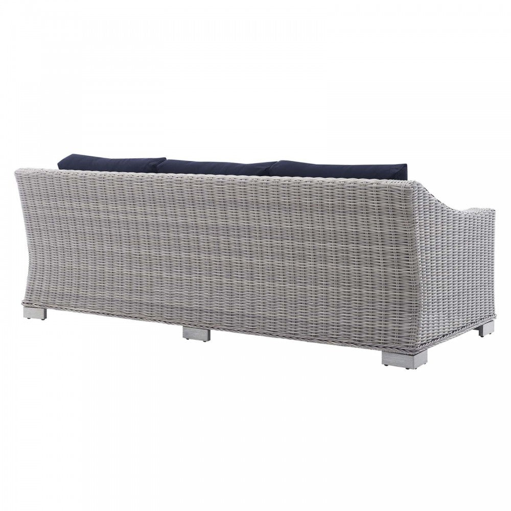 Conway Sunbrella Outdoor Patio Wicker Rattan Sofa, Light Gray Navy