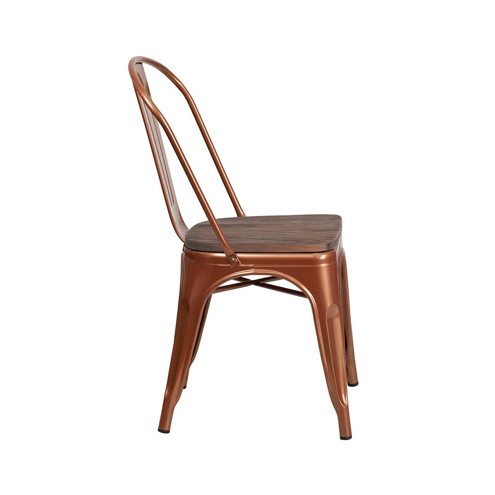 Copper Metal Stackable Chair with Wood Seat