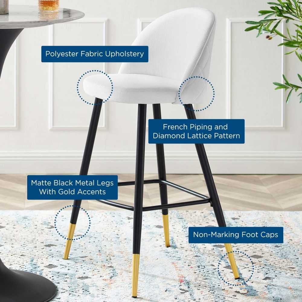 Cordial Fabric Bar Stools - Set of 2, White
