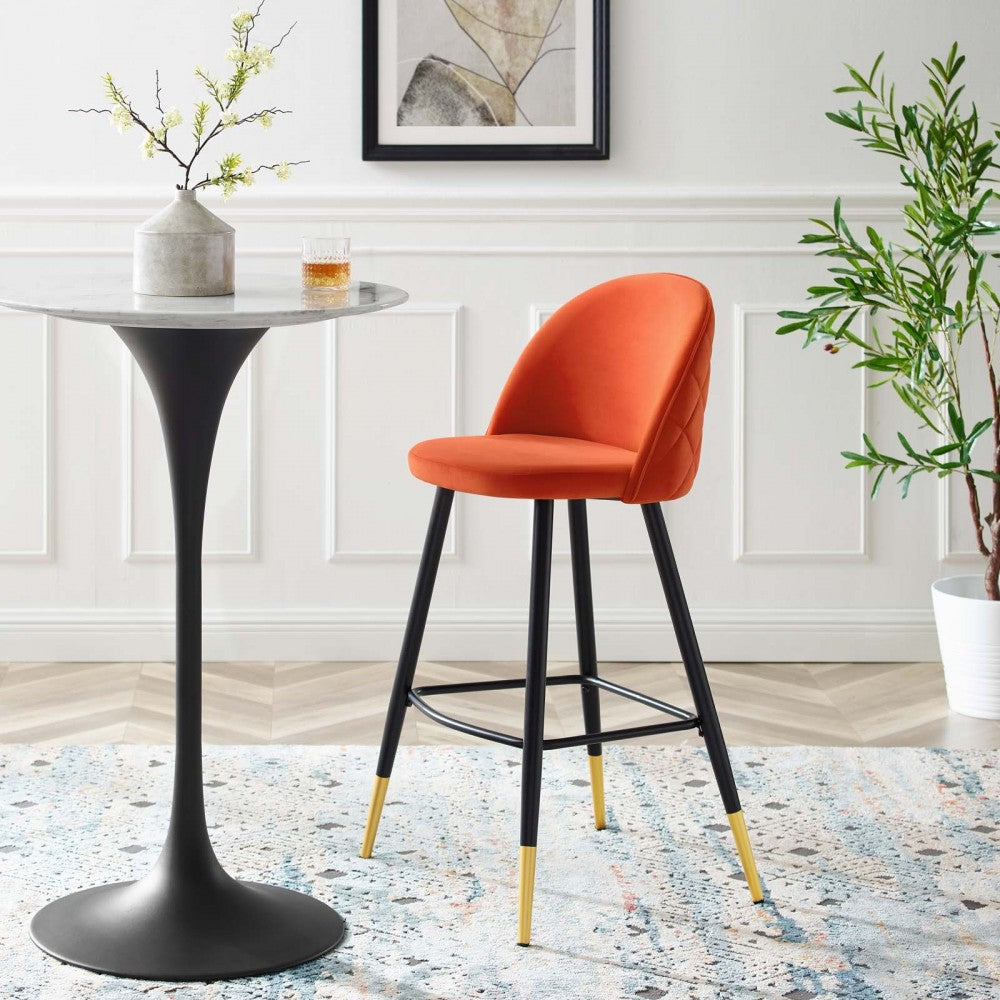 Cordial Performance Velvet Bar Stools - Set of 2, Orange
