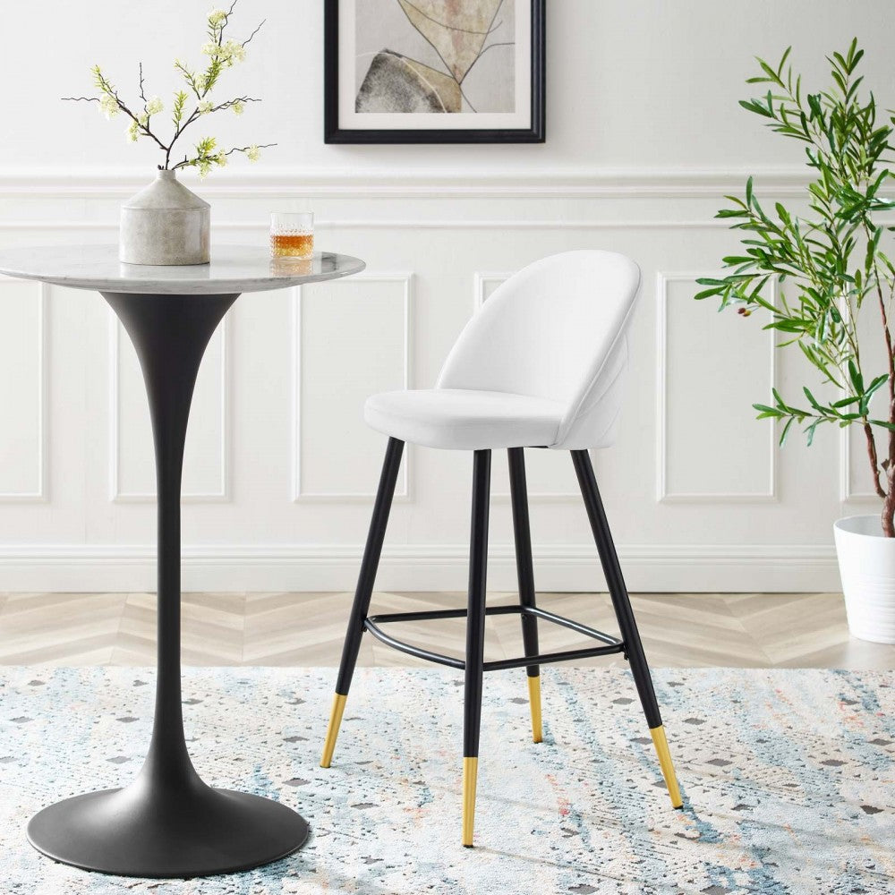 Cordial Performance Velvet Bar Stools - Set of 2, White