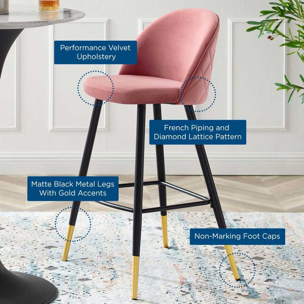 Cordial Performance Velvet Bar Stools - Set of 2, Dusty Rose