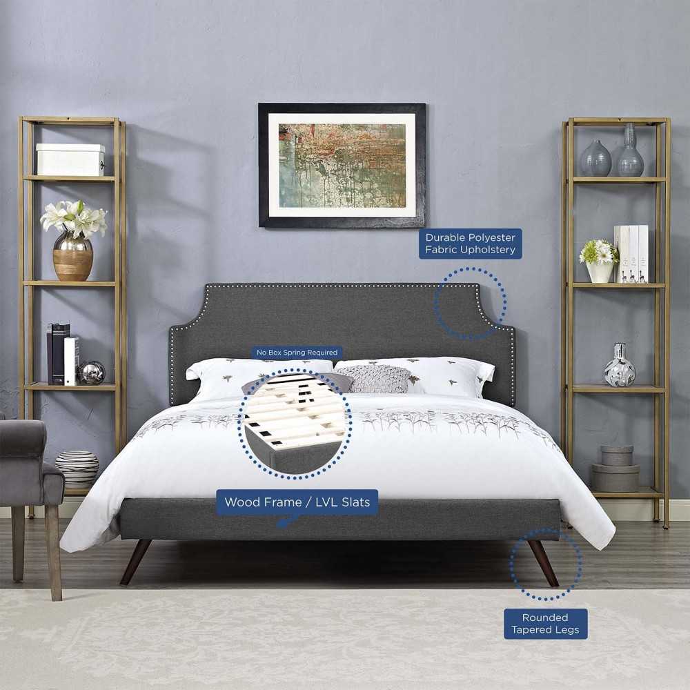 Corene Full Fabric Platform Bed with Round Splayed Legs, Gray