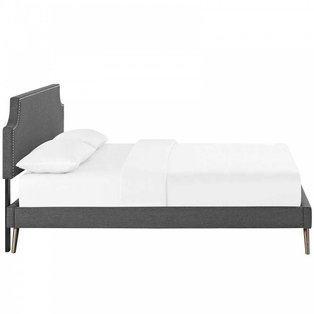 Corene Full Fabric Platform Bed with Round Splayed Legs, Gray