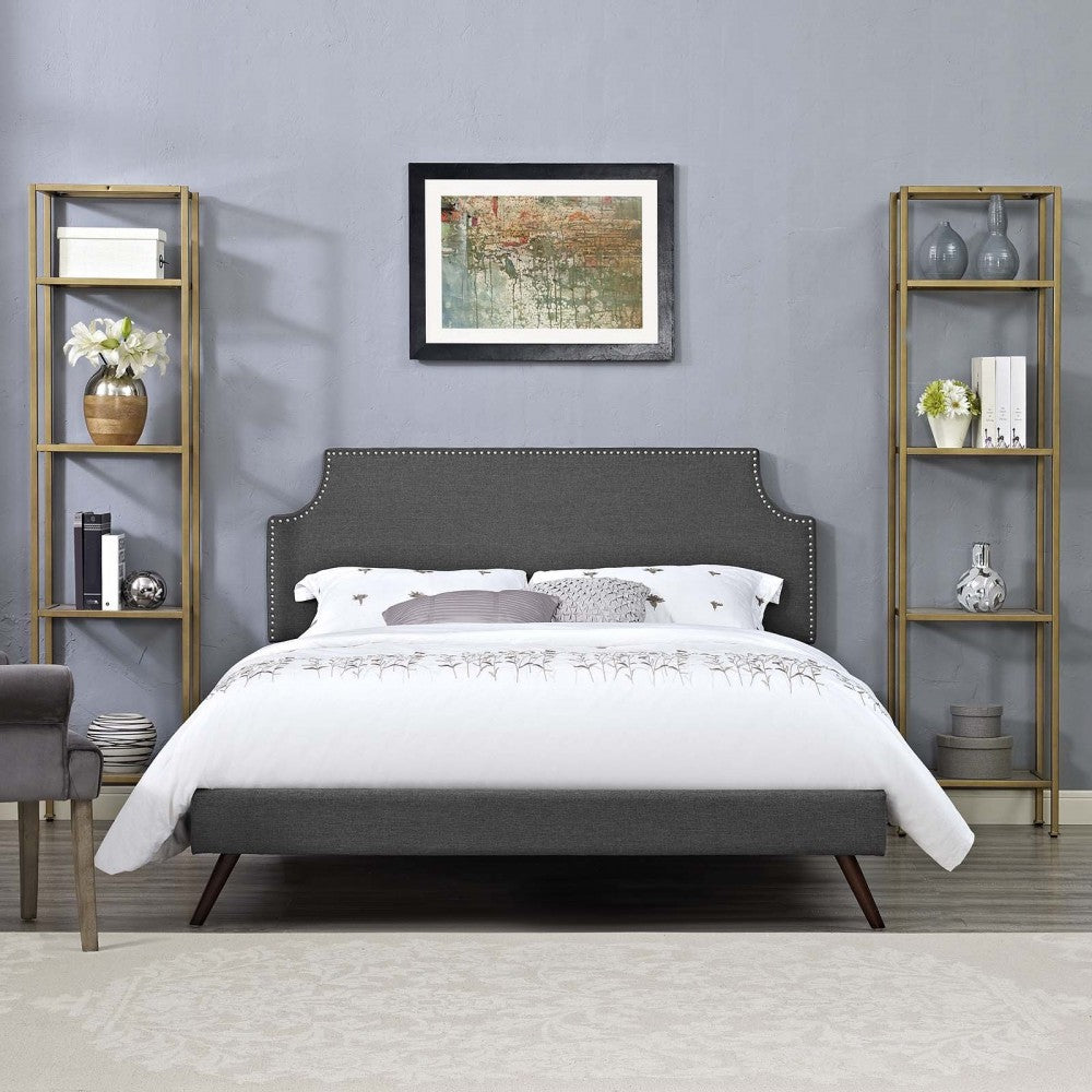 Corene Full Fabric Platform Bed with Round Splayed Legs, Gray