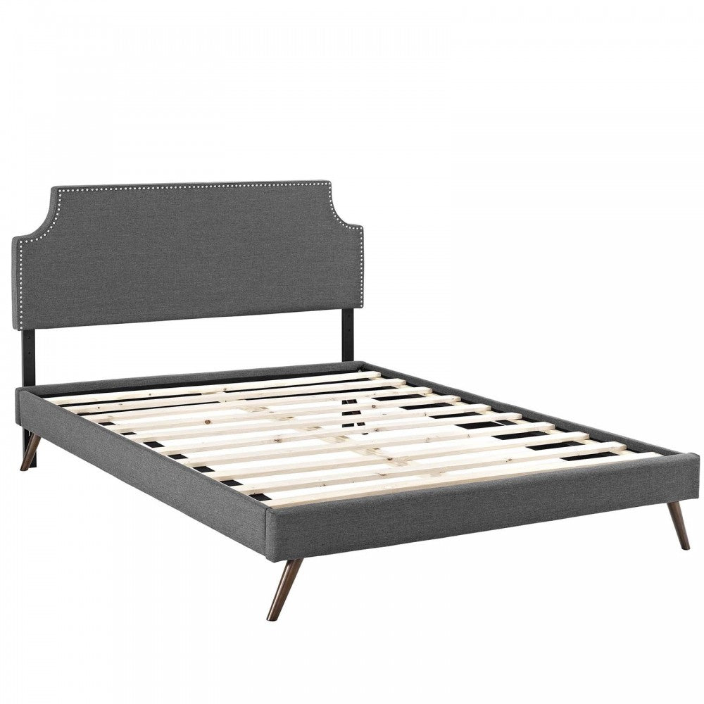 Corene Full Fabric Platform Bed with Round Splayed Legs, Gray