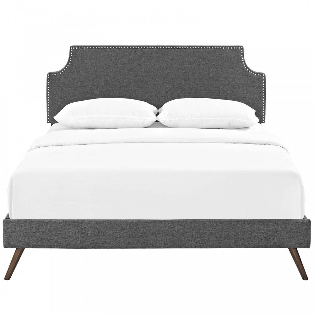 Corene Full Fabric Platform Bed with Round Splayed Legs, Gray