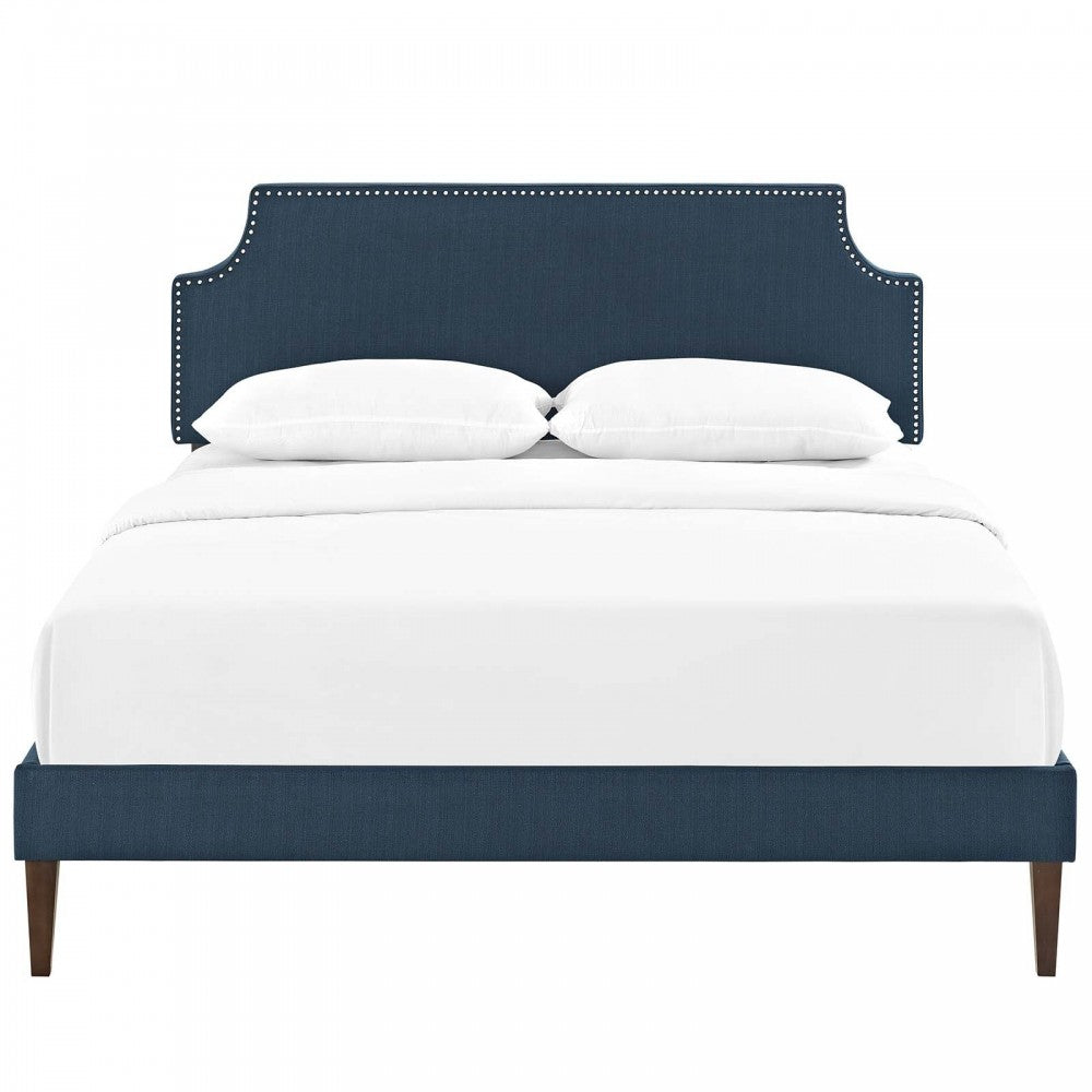 Corene Full Fabric Platform Bed with Squared Tapered Legs, Azure