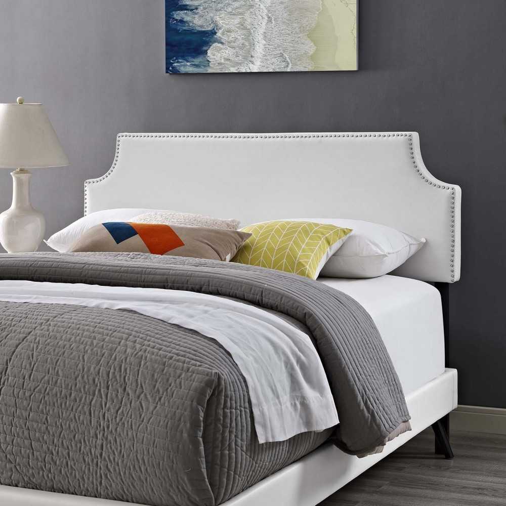 Corene Full Vinyl Platform Bed with Round Splayed Legs, White