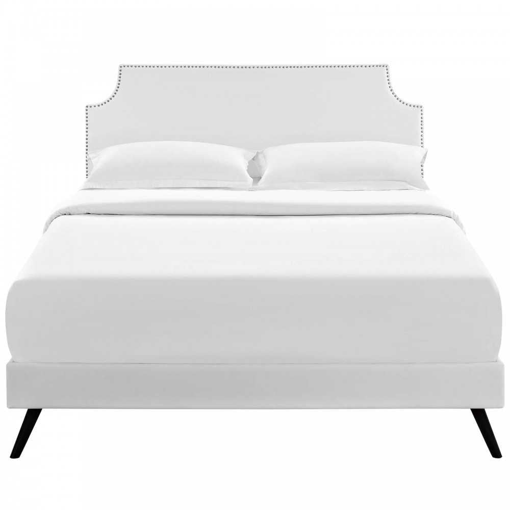 Corene Full Vinyl Platform Bed with Round Splayed Legs, White