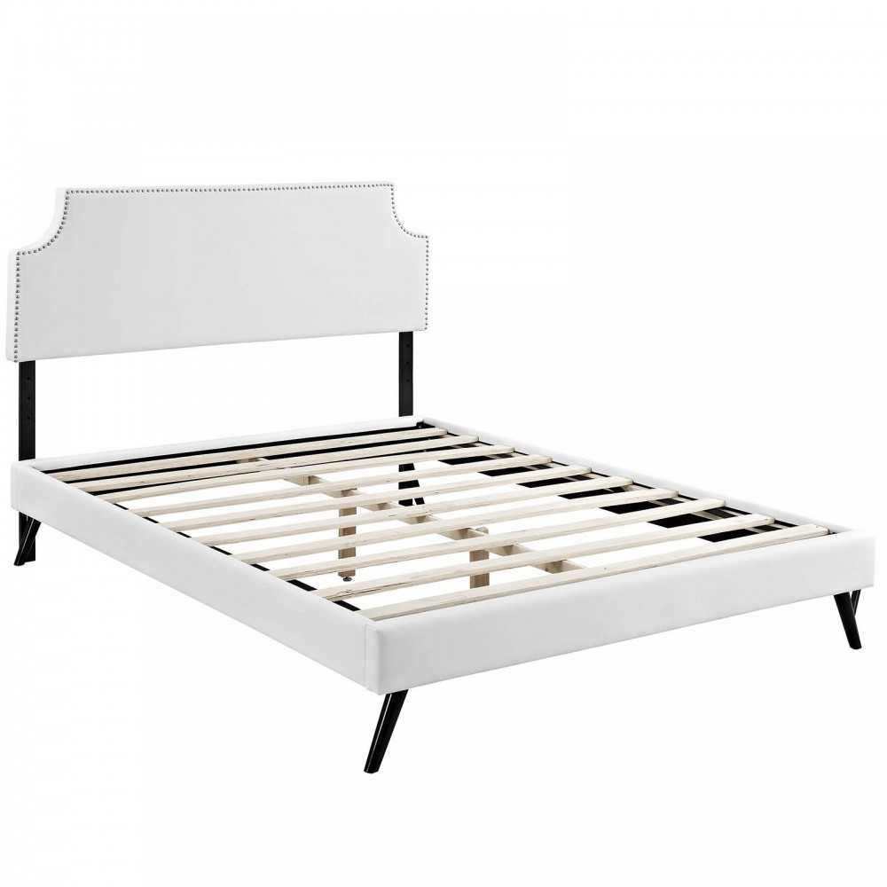 Corene Full Vinyl Platform Bed with Round Splayed Legs, White