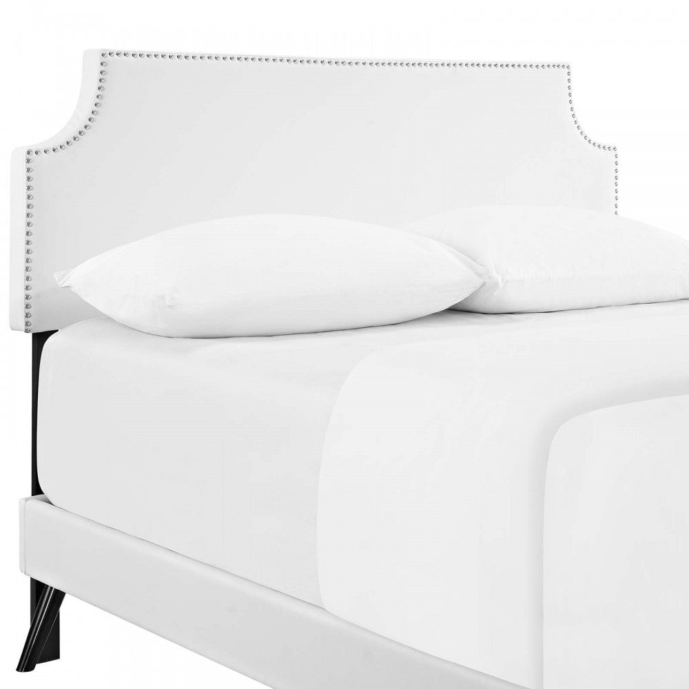Corene Full Vinyl Platform Bed with Round Splayed Legs, White