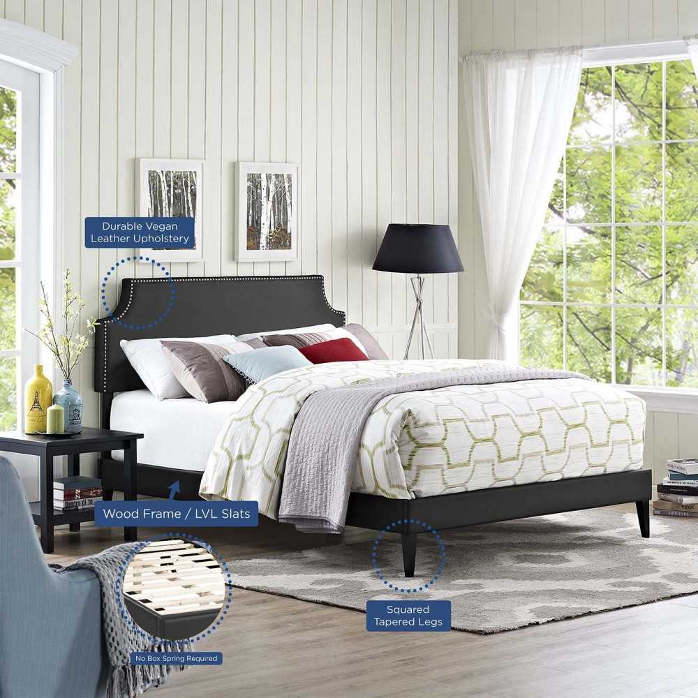 Corene Full Vinyl Platform Bed with Squared Tapered Legs, Black