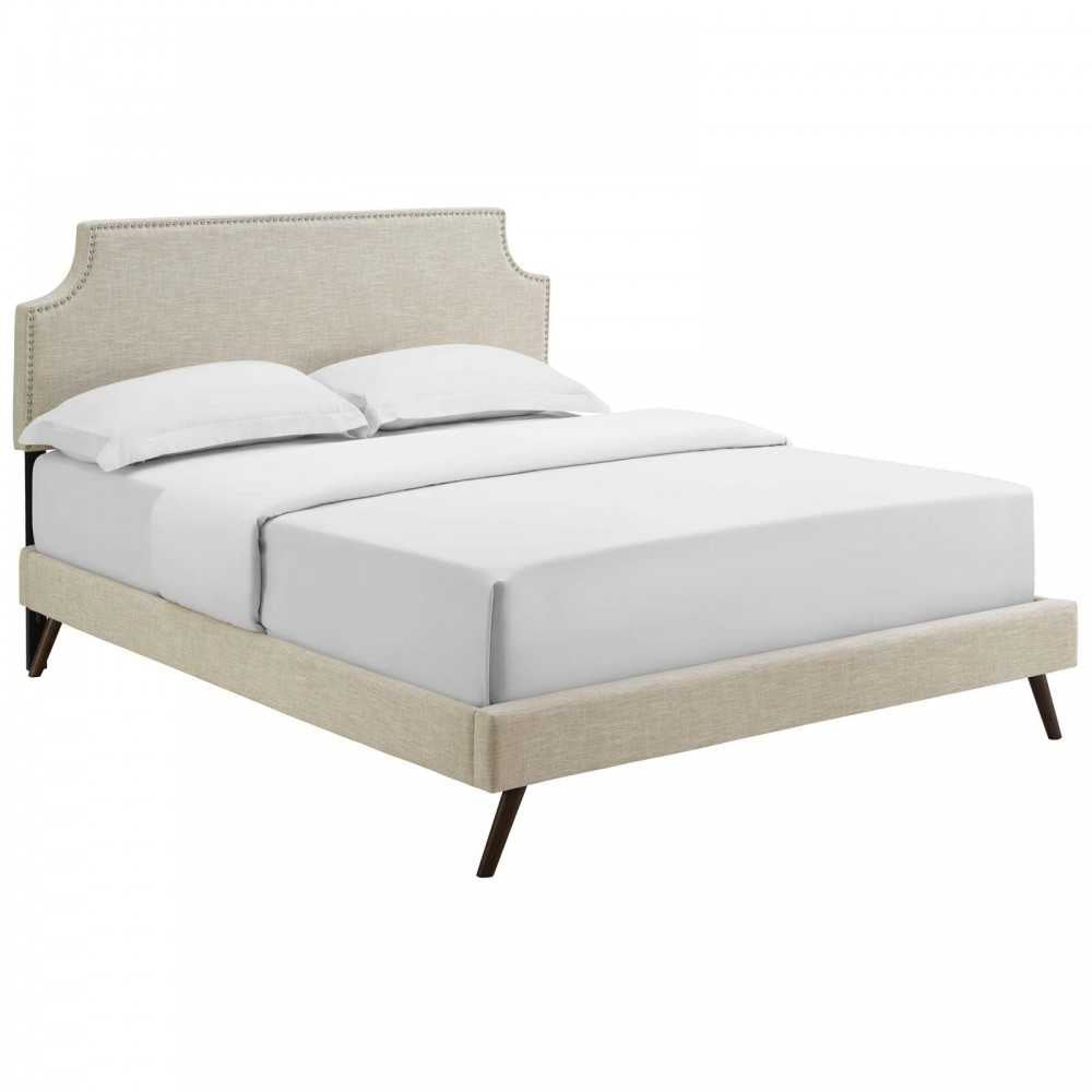 Corene King Fabric Platform Bed with Round Splayed Legs, Beige
