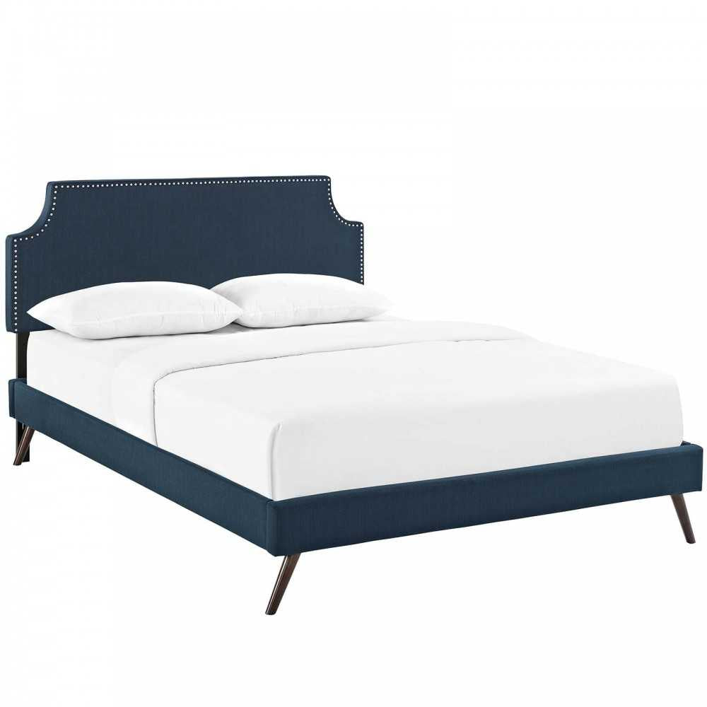 Corene Queen Fabric Platform Bed with Round Splayed Legs, Azure