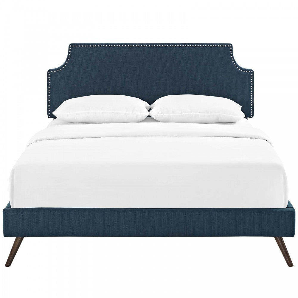 Corene Queen Fabric Platform Bed with Round Splayed Legs, Azure
