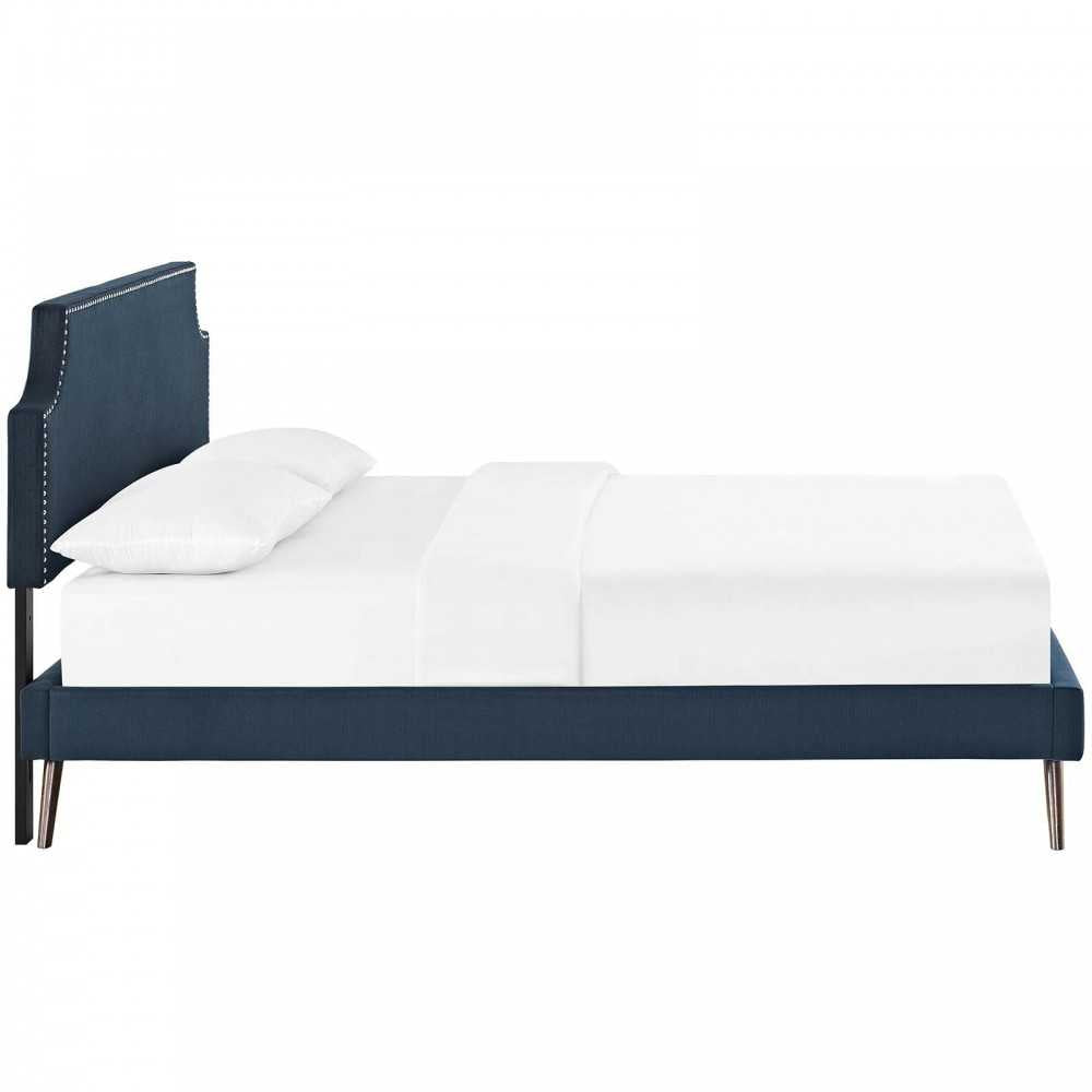 Corene Queen Fabric Platform Bed with Round Splayed Legs, Azure