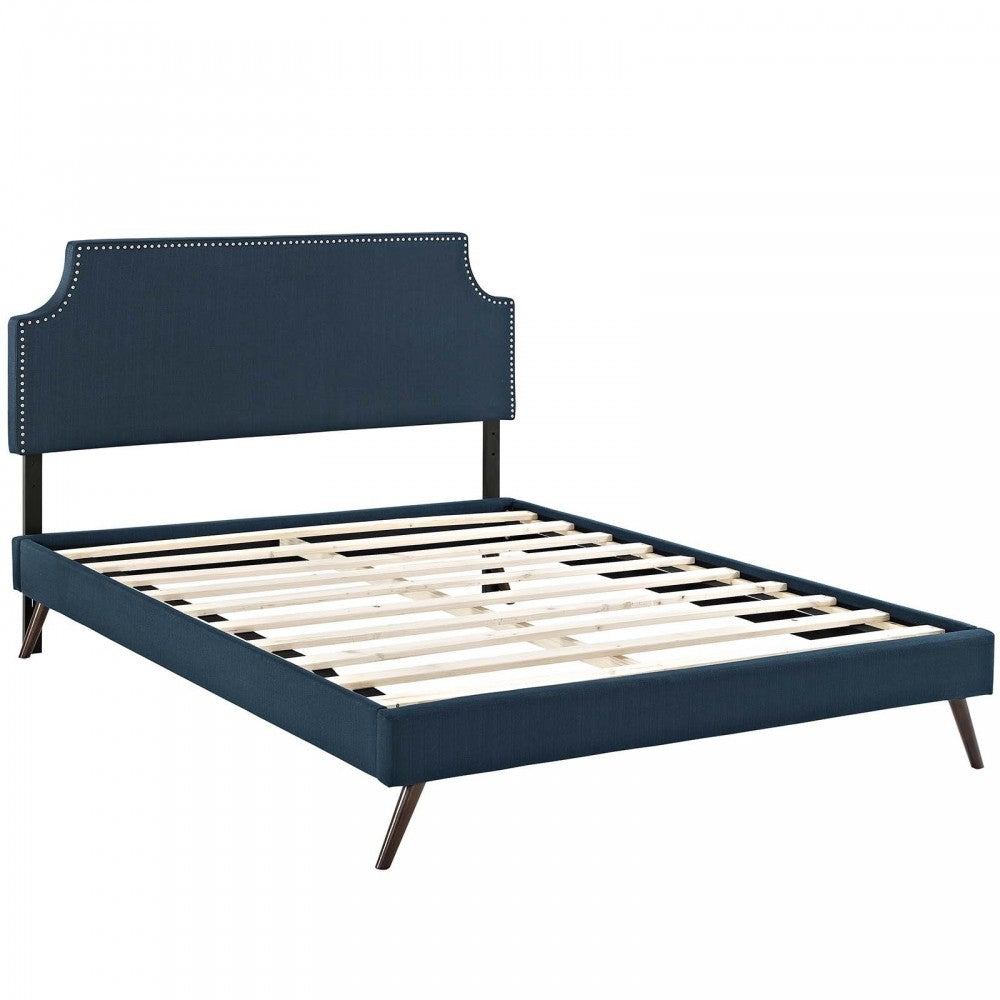 Corene Queen Fabric Platform Bed with Round Splayed Legs, Azure