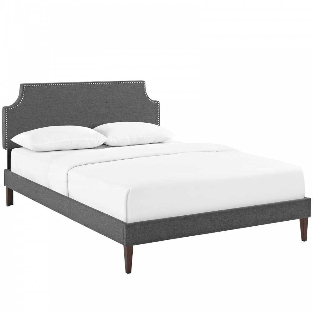 Corene Queen Fabric Platform Bed with Squared Tapered Legs, Gray