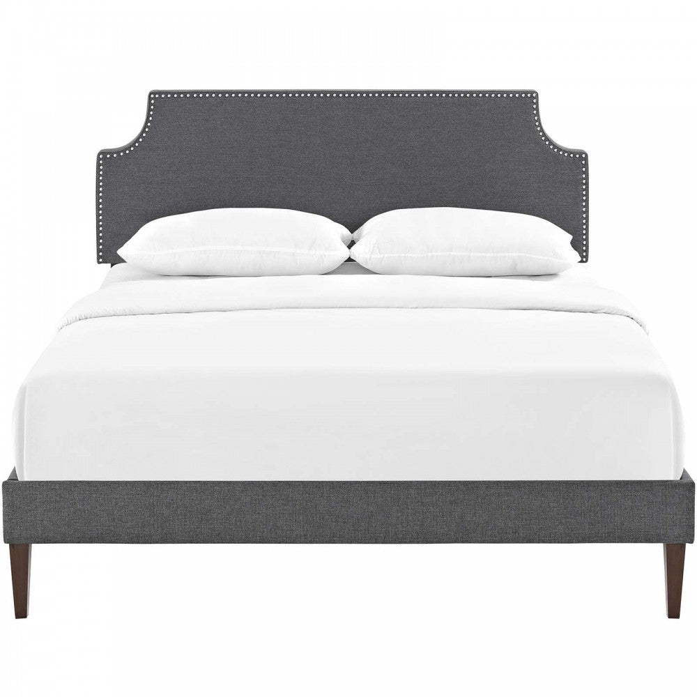 Corene Queen Fabric Platform Bed with Squared Tapered Legs, Gray