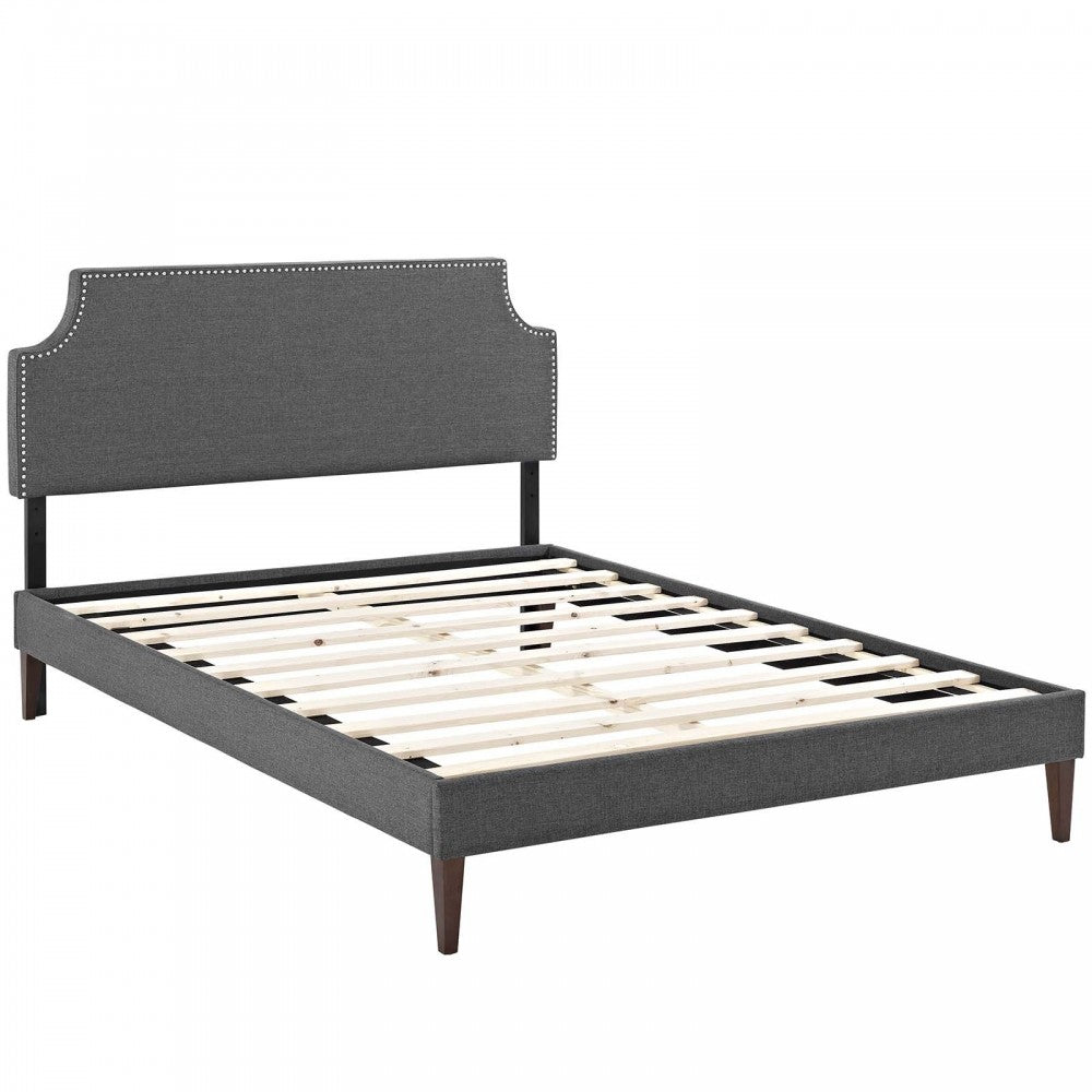 Corene Queen Fabric Platform Bed with Squared Tapered Legs, Gray