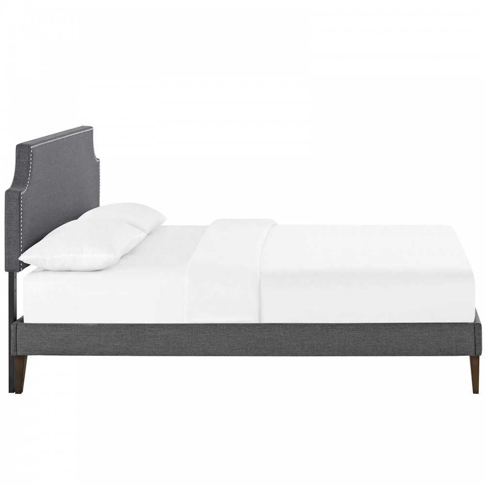 Corene Queen Fabric Platform Bed with Squared Tapered Legs, Gray
