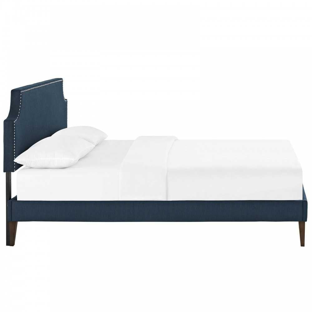 Corene Queen Fabric Platform Bed with Squared Tapered Legs, Azure