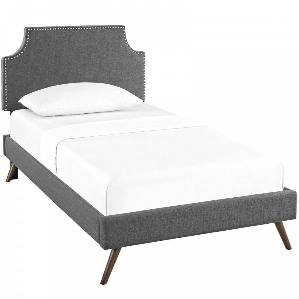 Corene Twin Fabric Platform Bed with Round Splayed Legs, Gray