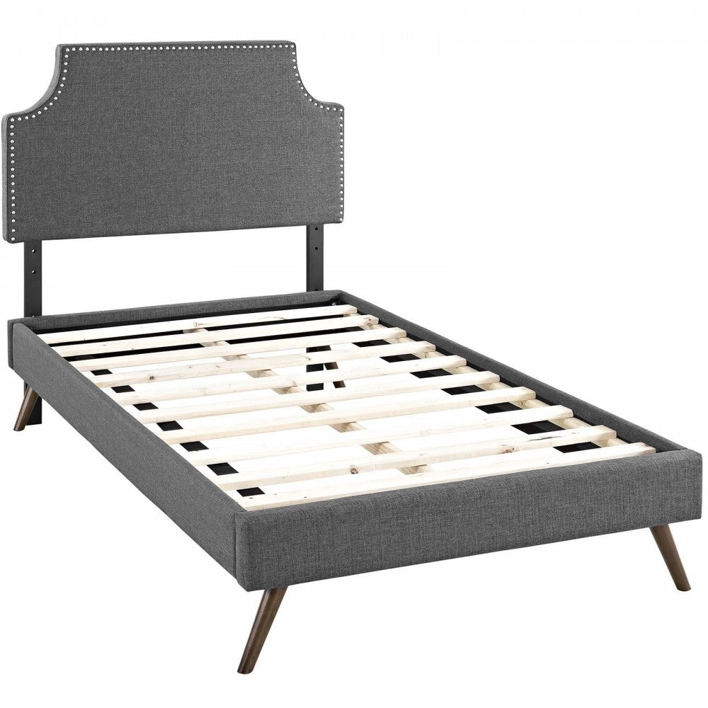 Corene Twin Fabric Platform Bed with Round Splayed Legs, Gray