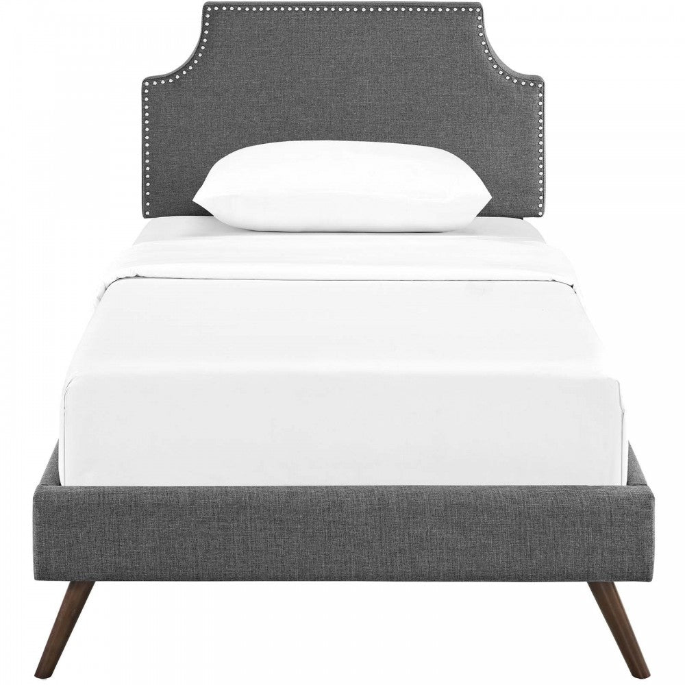 Corene Twin Fabric Platform Bed with Round Splayed Legs, Gray