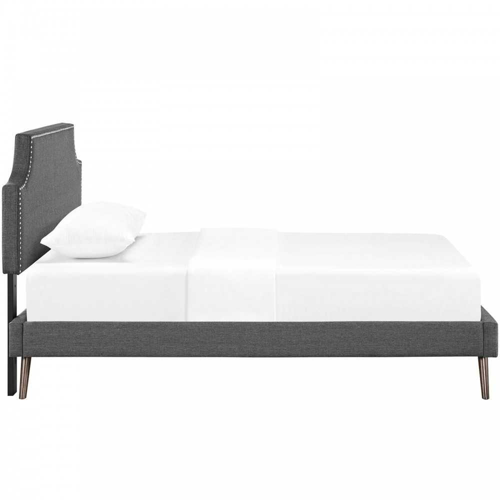 Corene Twin Fabric Platform Bed with Round Splayed Legs, Gray