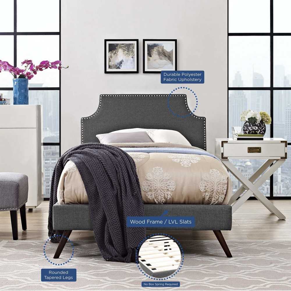 Corene Twin Fabric Platform Bed with Round Splayed Legs, Gray