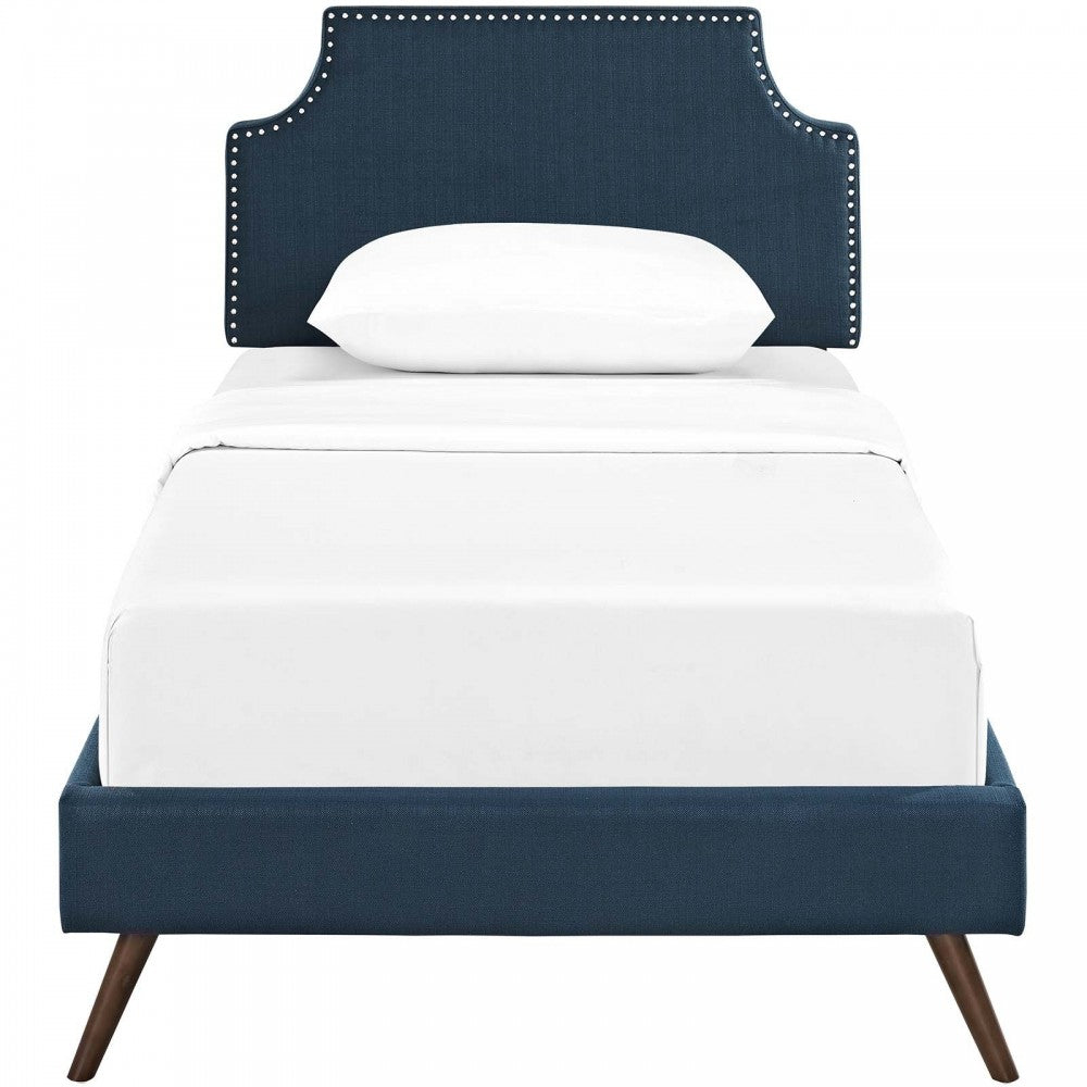 Corene Twin Fabric Platform Bed with Round Splayed Legs, Azure