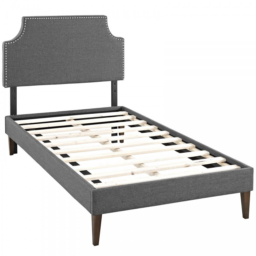 Corene Twin Fabric Platform Bed with Squared Tapered Legs, Gray