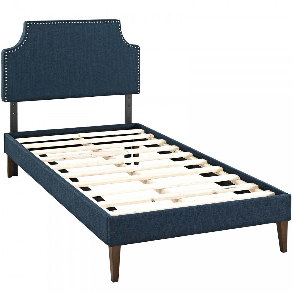 Corene Twin Fabric Platform Bed with Squared Tapered Legs, Azure