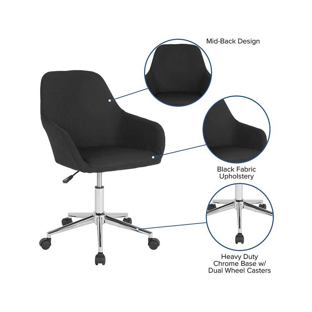 Cortana Home and Office Mid-Back Chair in Black Fabric