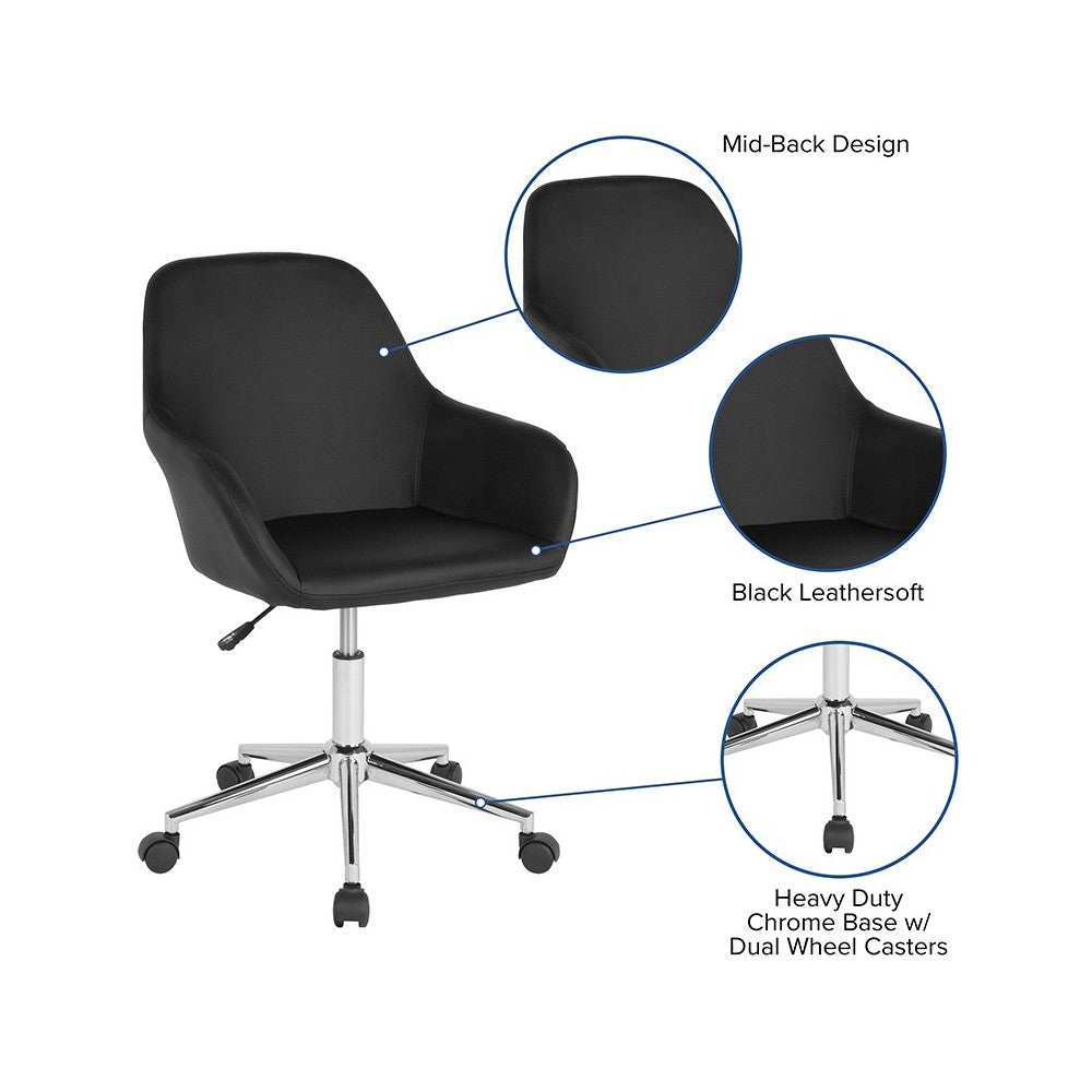 Cortana Home and Office Mid-Back Chair in Black LeatherSoft