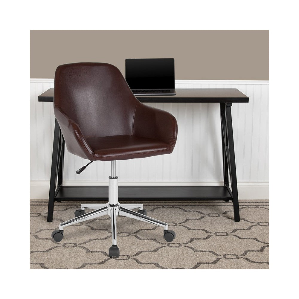 Cortana Home and Office Mid-Back Chair in Brown LeatherSoft