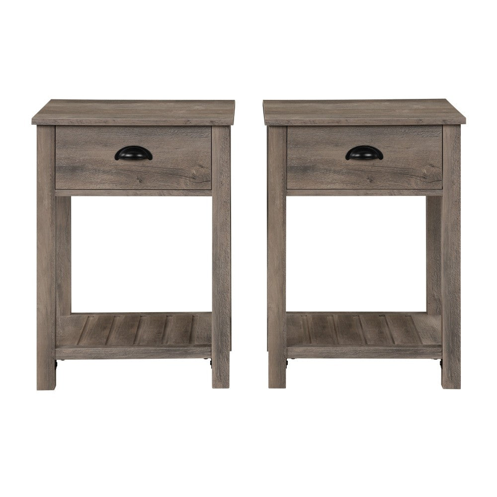 Country Farmhouse Single Drawer Side Table Set - Gray Wash