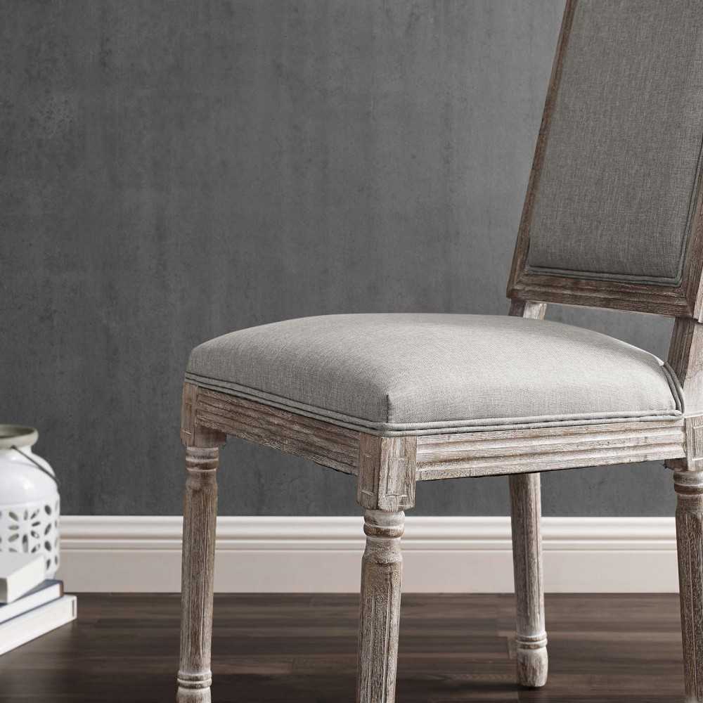 Court Vintage French Upholstered Fabric Dining Side Chair, Light Gray