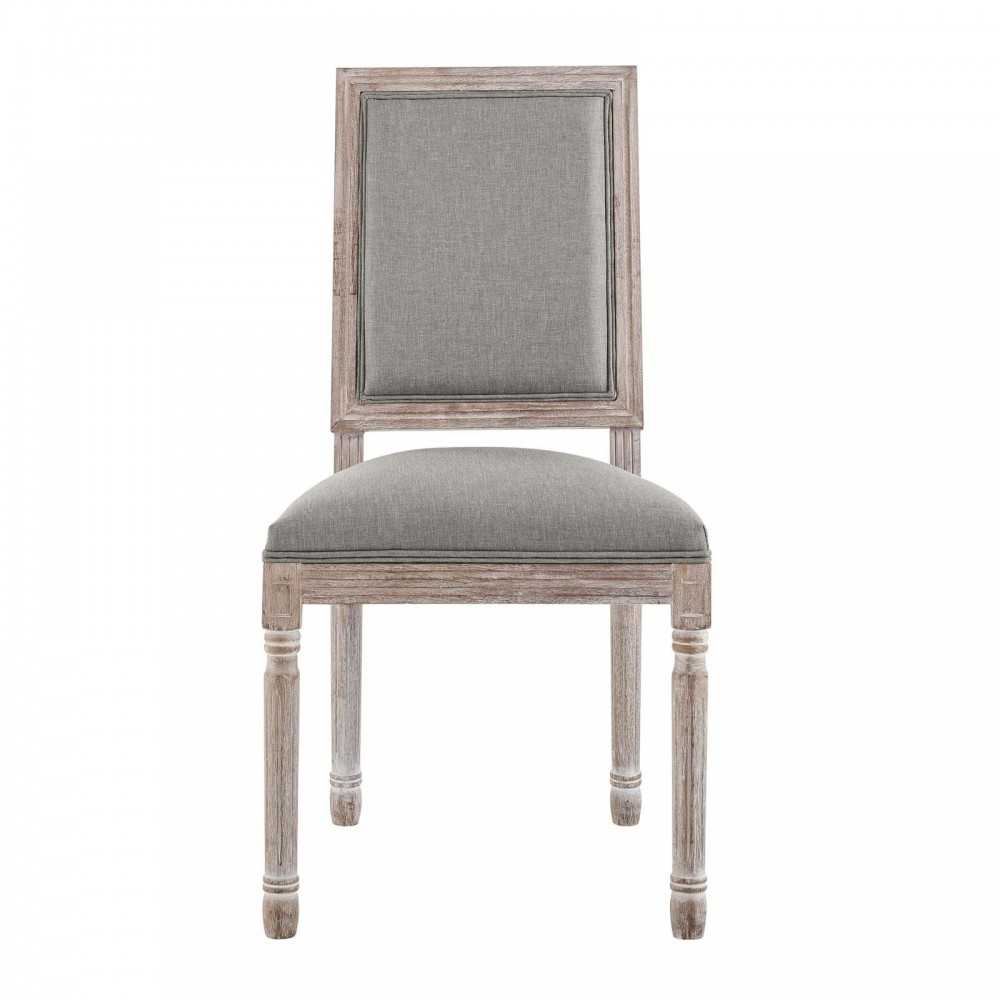 Court Vintage French Upholstered Fabric Dining Side Chair, Light Gray