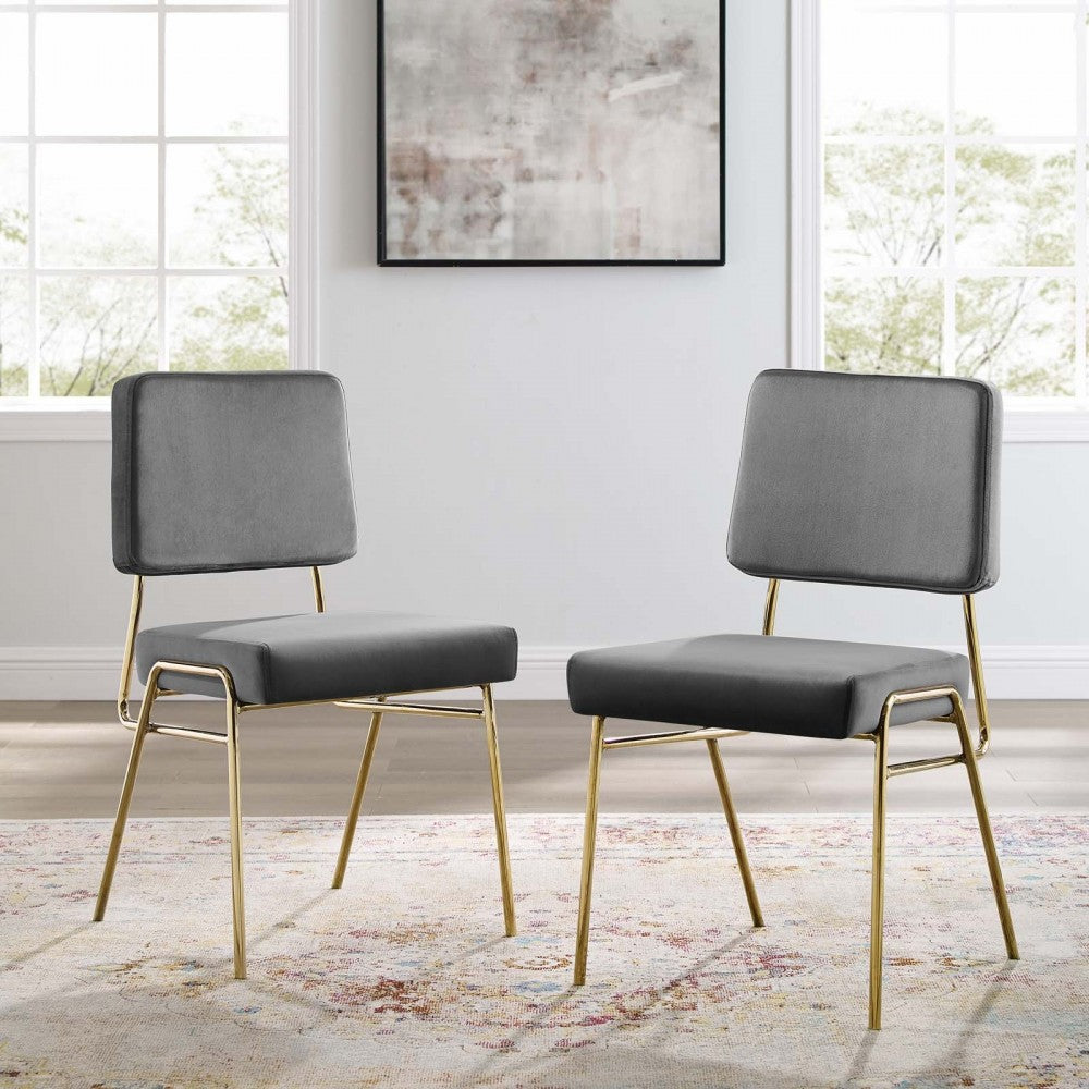 Craft Dining Side Chair Performance Velvet Set of 2, Gold Gray
