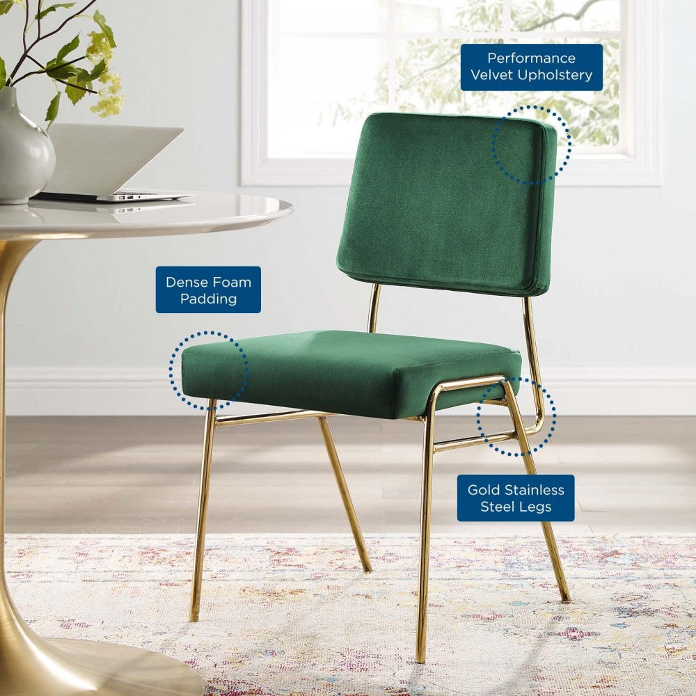 Craft Performance Velvet Dining Side Chair, Gold Green
