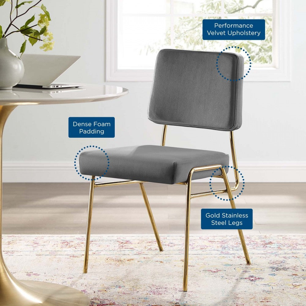 Craft Performance Velvet Dining Side Chair, Gold Gray