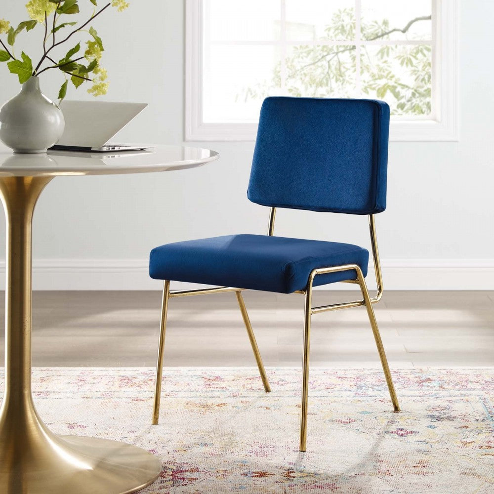 Craft Performance Velvet Dining Side Chair, Gold Navy