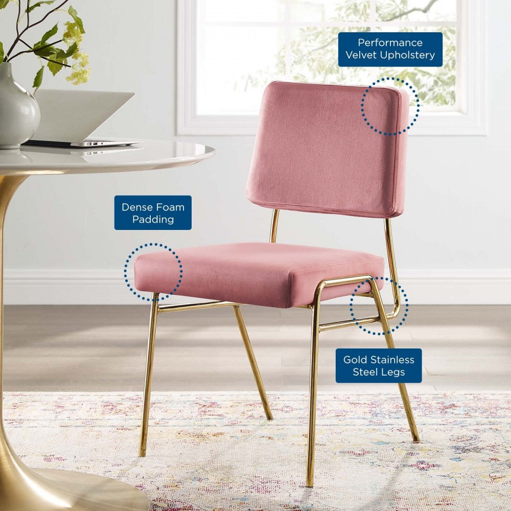 Craft Performance Velvet Dining Side Chair, Gold Dusty Rose