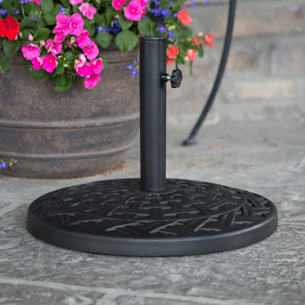 Cross Weave Round Outdoor Patio Umbrella Base - Black