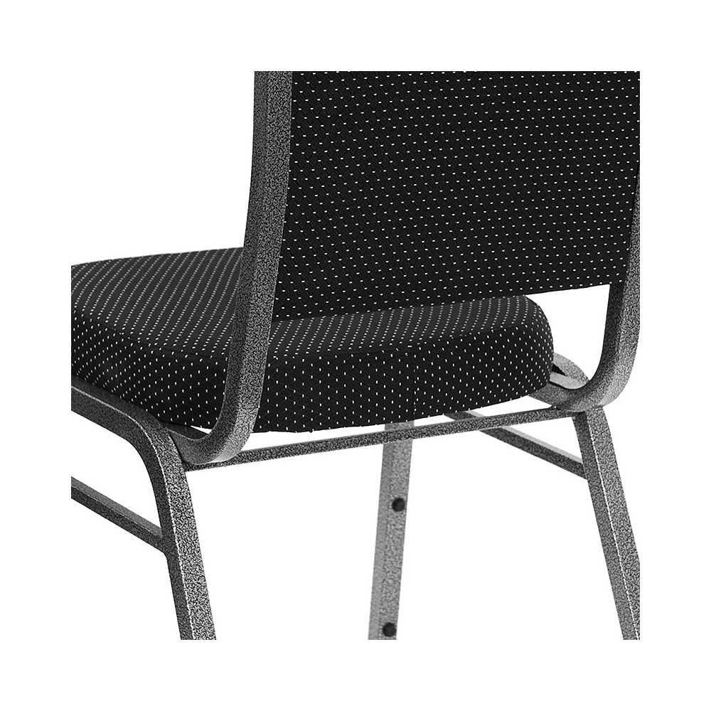 Crown Back Stacking Banquet Chair in Black Dot Patterned Fabric - Silver Vein Frame